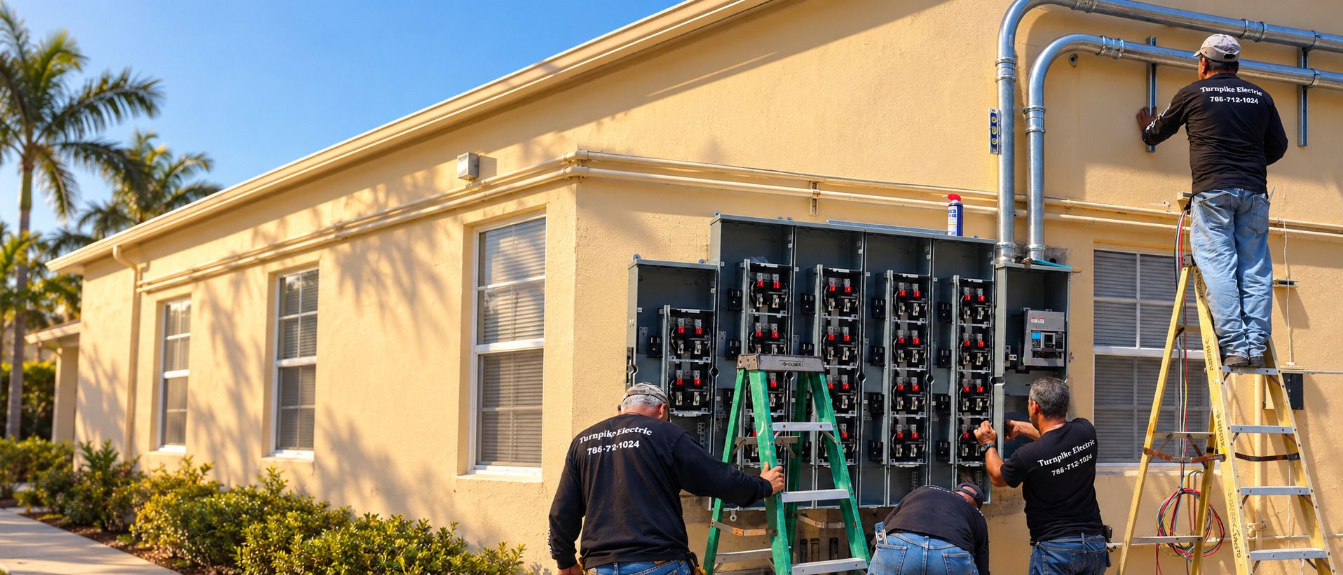 Turnpike Electric crew rebuilding a commercial meter center